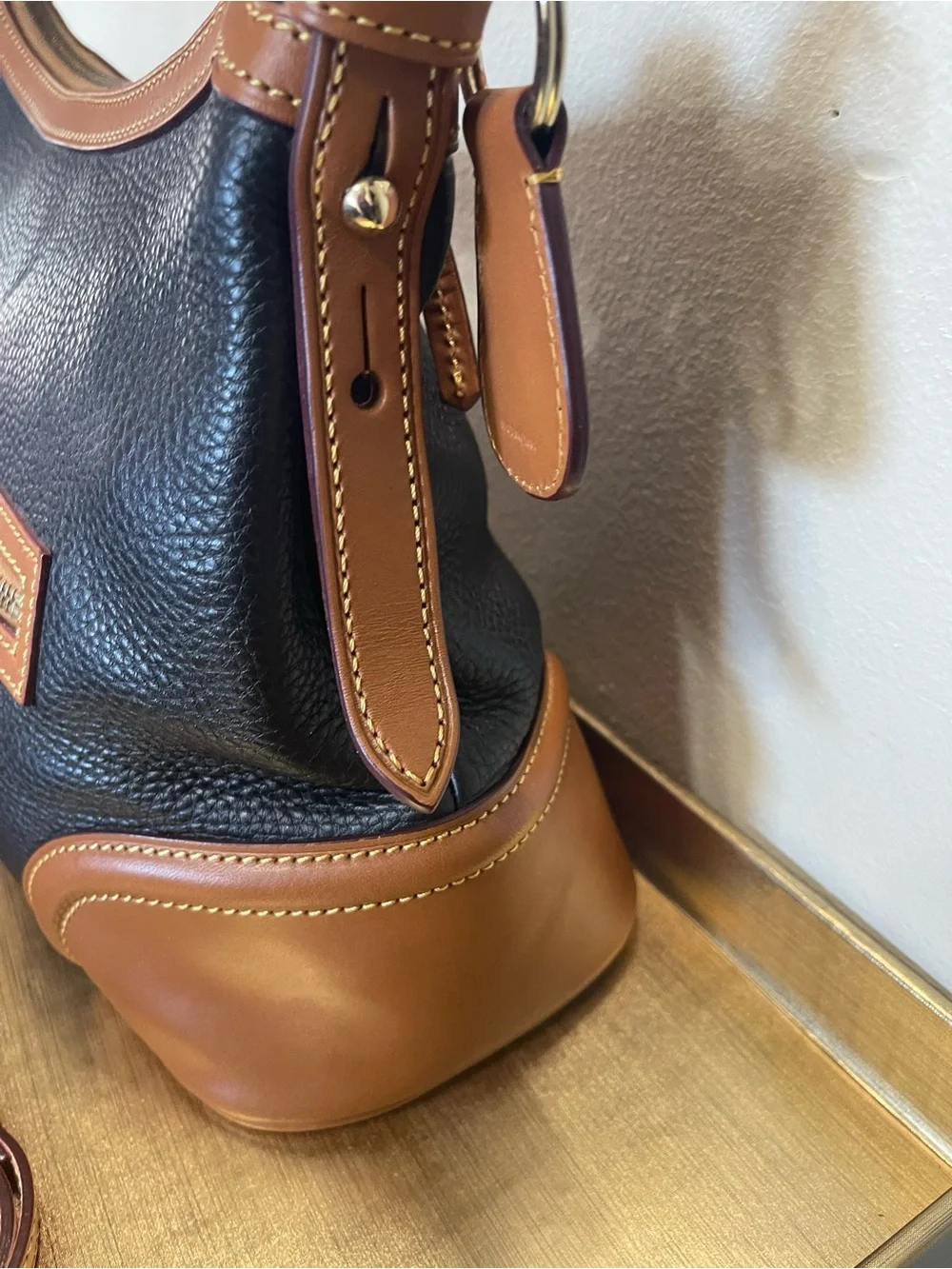 Dooney & Bourke Black Leather Hobo Bag (Black with Brown Trim)